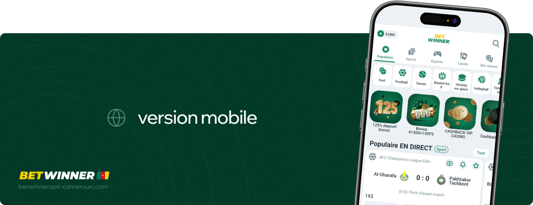 Version mobile Betwinner apk Cameroun